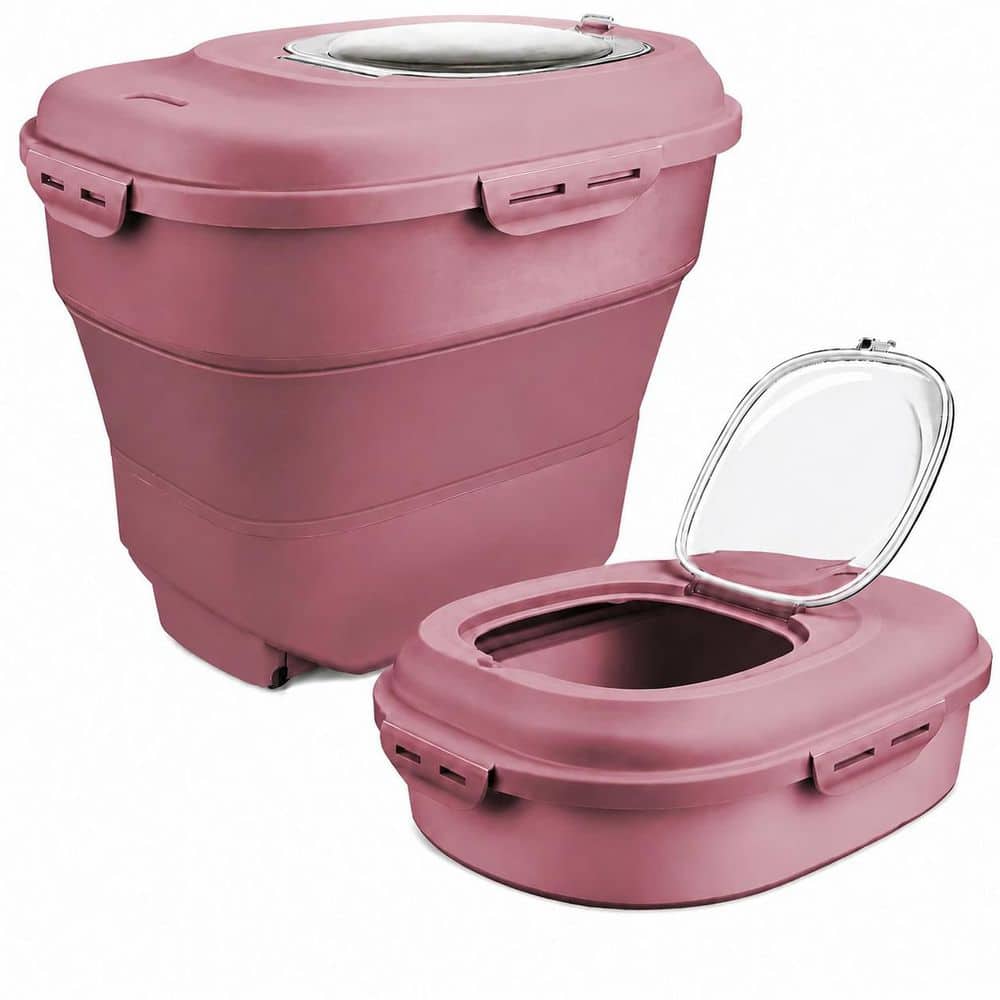 Pink Collapsible Rice Storage Bin with Clear Lid, Wheels, Scoop and Measuring Cup, Airtight Food Container price history on PriceWatchPro