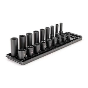 3/8 in. Drive 6-Point Impact Socket Set with Rails (5/16 in.-3/4 in.) (18-Piece)