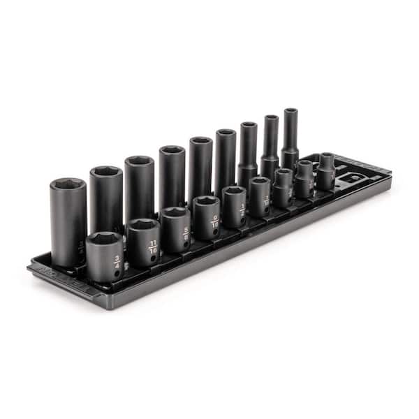 TEKTON 3/8 in. Drive 6-Point Impact Socket Set with Rails (5/16 in.-3/4 in.) (18-Piece)