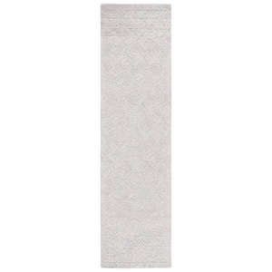 Textual Gray/Ivory 2 ft. x 9 ft. Abstract Border Runner Rug