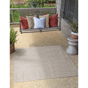 Outdoor Solid Solid Light Gray 8 ft. Square Area Rug
