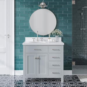 Bristol 36 in. W x 21.5 in. D x 34.5 in. H Freestanding Bath Vanity Cabinet without Top in Grey