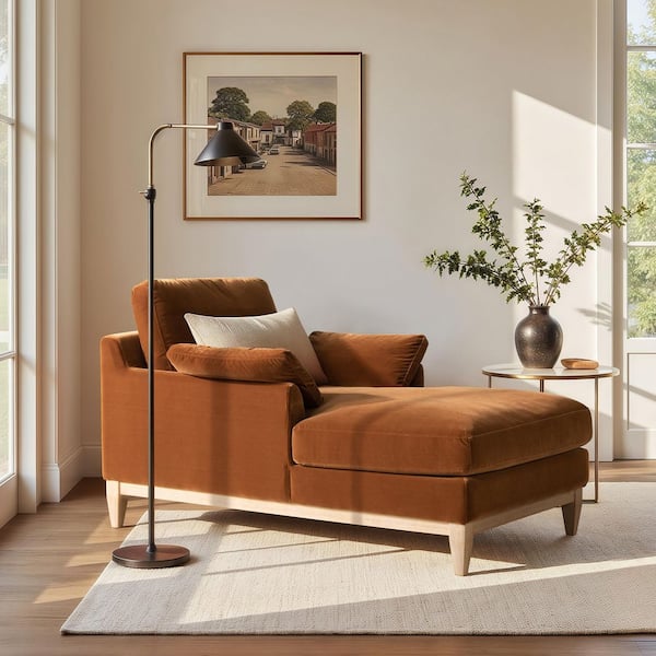 Pasadena Modern Farmhouse Chaise Lounge Chair in Burnt Orange Performance Velvet