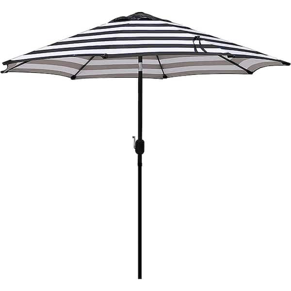 Unbranded 9 ft. Outdoor Market Umbrella with Push Button Tilt and Crank Black and White Striped