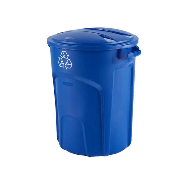 32 Gal Outdoor Roughneck Recycling Bin Heavy Duty Durable Shatter Proof Blue 