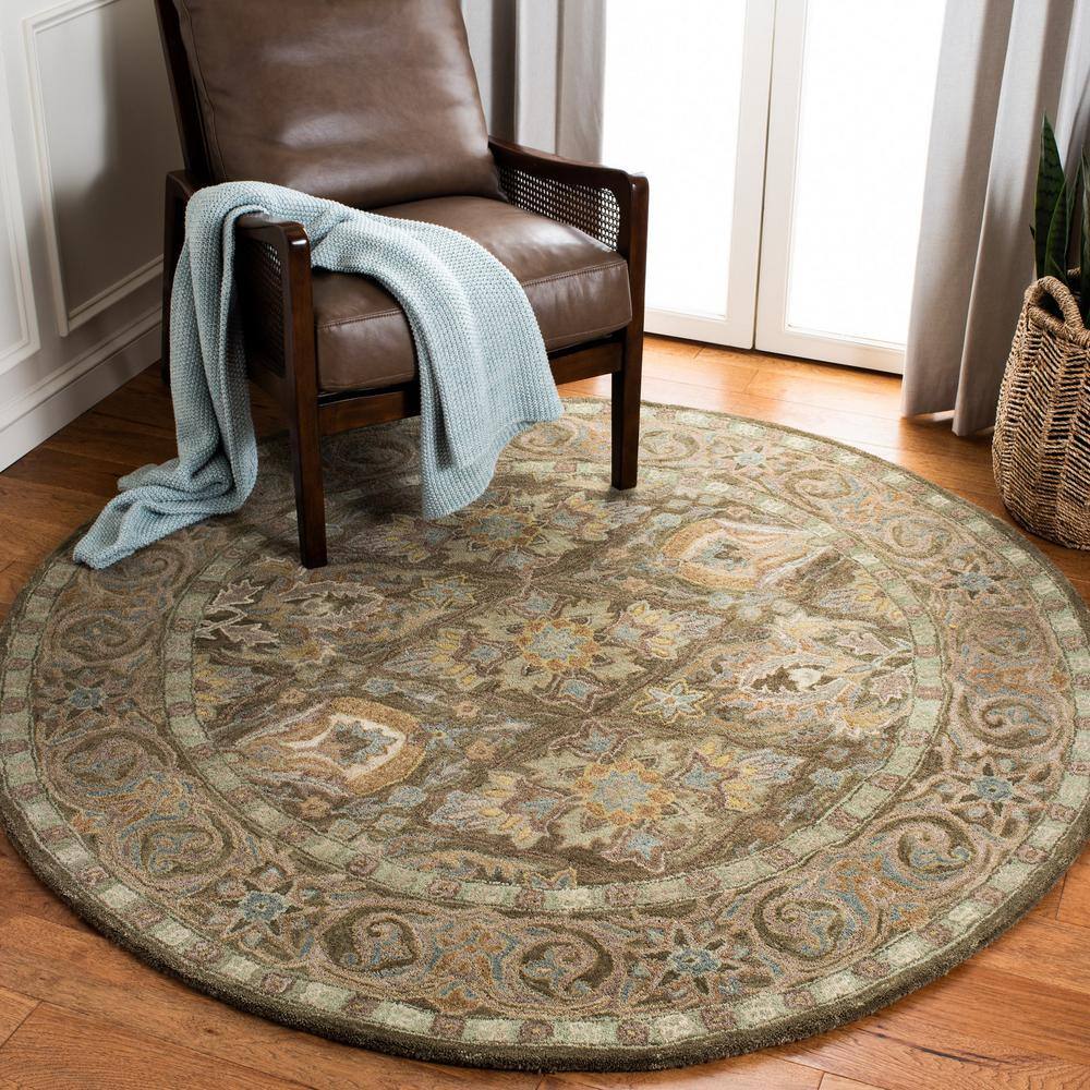 Handmade Tufted Round Wool Rug in Brown and Beige