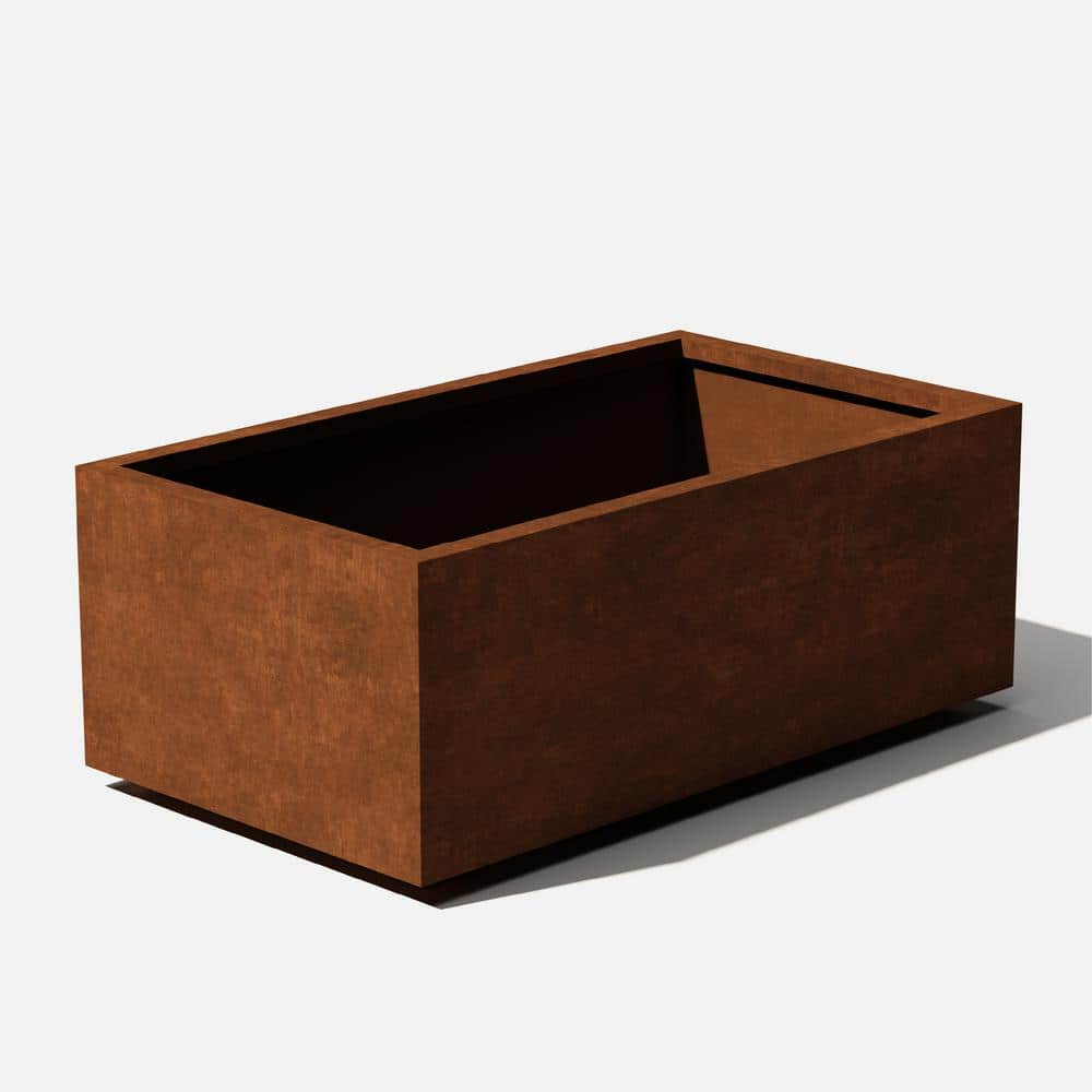 Veradek Long Box Wide Rust Corten Steel Metal Rectangular Planter 