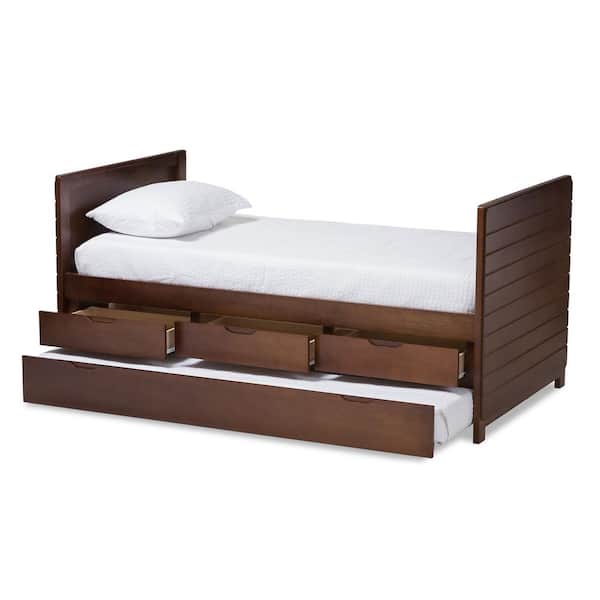 Baxton Studio Linna Walnut Brown Twin Daybed with Trundle