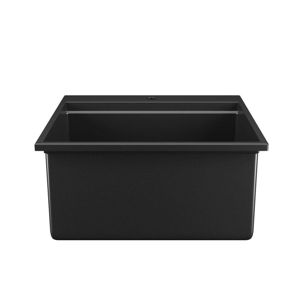 25" Black Quartz Composite Drop-In Single Bowl Kitchen Sink with Accessories