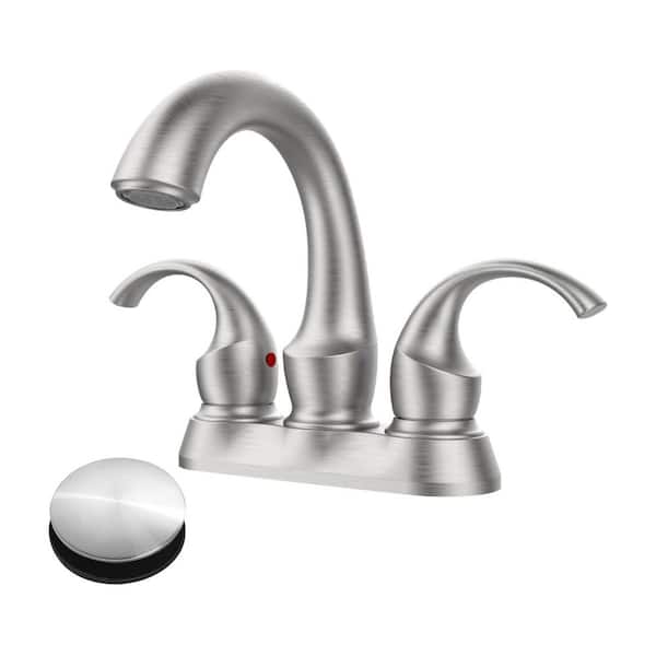 cobbe Rotatable 4 in. Centerset Double Handle Bathroom Faucet with Drain Kit Included in Brushed Nickel