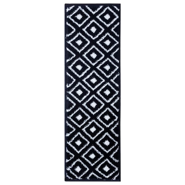 Beverly Rug Valencia Navy/Ivory 9 in. x 28 in. Non-Slip Stair Tread Cover (Set of 13)