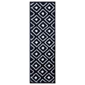 Valencia Navy/Ivory 9 in. x 28 in. Non-Slip Stair Tread Cover (Set of 7)