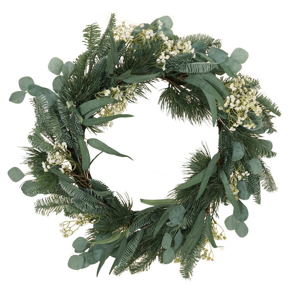 2.54 ft. White and Green Artificial Mixed Flower Garland Consisted of Eucal