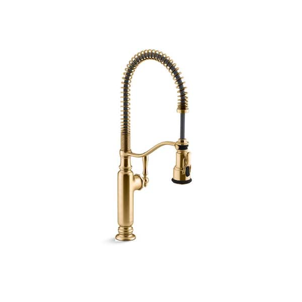 KOHLER Tournant Semi-Professional Single Handle Pull Out Sprayer Kitchen Faucet in Vibrant Brushed Moderne Brass