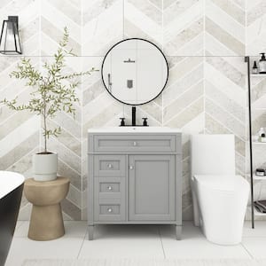 30 in. W x 18 in. D x 33 in. H Single Sink Freestanding Bath Vanity in Grey with White Cultured Marble Top