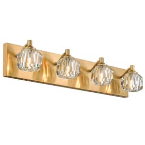Modern 22.25 in. 4 Light Gold Bathroom Vanity Light Over Mirror with Crystal Shade