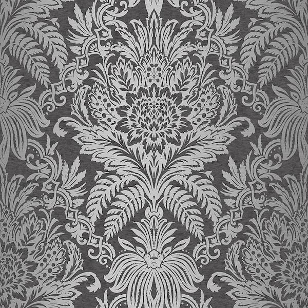 Crown Signature Charcoal Damask Sample Charcoal Wallpaper Sample