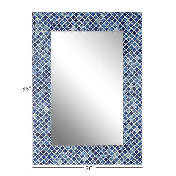 36 in. x 26 in. Quatrefoil Rectangle Framed Blue Wall Mirror with Bone Inlay