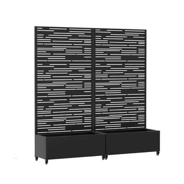 6 ft. H x 3 ft. W Metal Planter Box Privacy Screen Garden Bed With Trellis And Wheels Black Set of 2