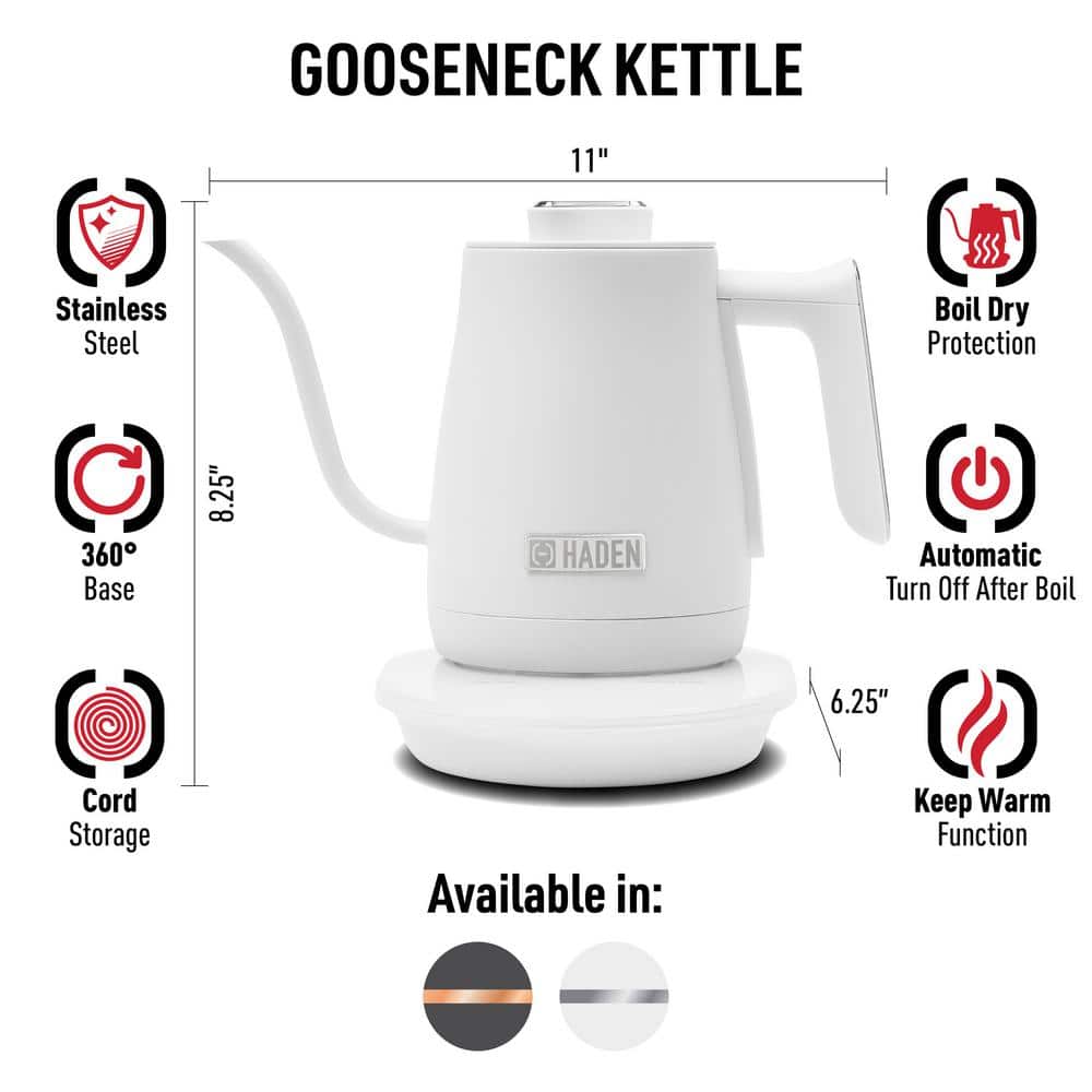 Ivory and Chrome Stainless Steel Gooseneck Electric Kettle