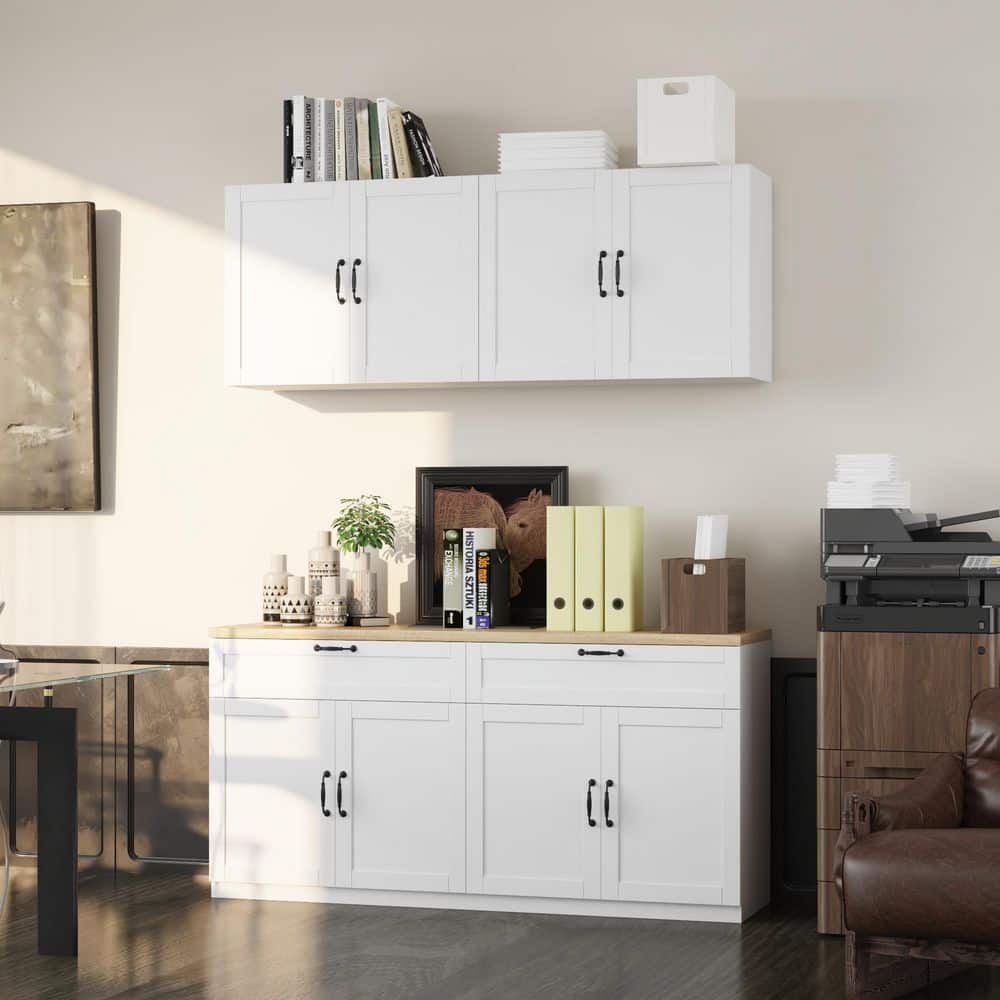 FUFU&GAGA White Wooden Sideboard, Storage Cabinet, with Wall