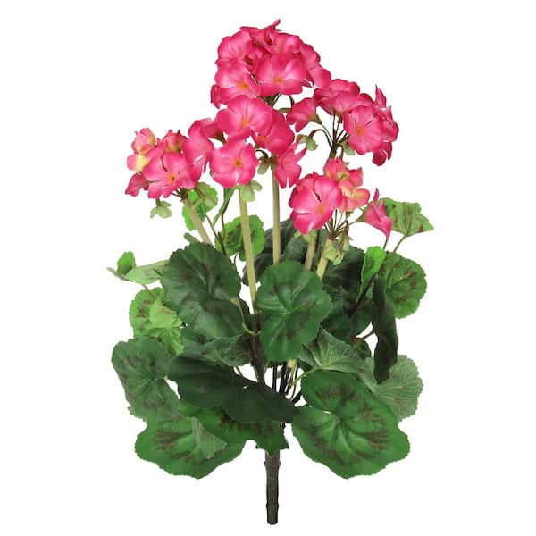LIVING LUXURY 16 in. Beauty Pink Artificial Geranium Flower Stem Bush Bouquet Set of 2