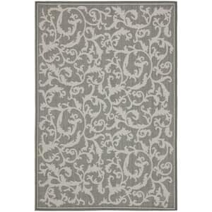 Courtyard Anthracite/Light Gray 4 ft. x 6 ft. Floral Indoor/Outdoor Patio  Area Rug