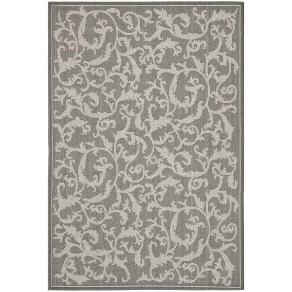 SAFAVIEH Courtyard Anthracite/Light Gray 4 ft. x 6 ft. Floral Indoor/Outdoor Patio  Area Rug