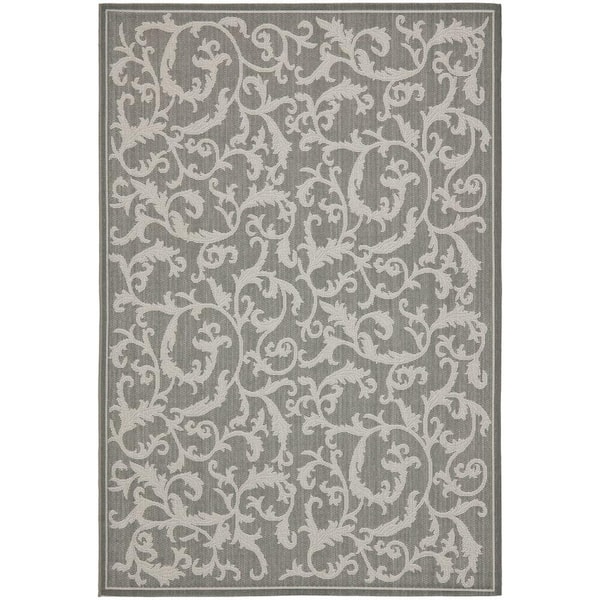 SAFAVIEH Courtyard Anthracite/Light Gray 7 ft. x 10 ft. Floral Indoor/Outdoor Patio  Area Rug
