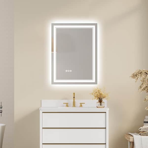 FORCLOVER 24 in. W x 32 in. H Rectangular Frameless Silver Dimmable Fog Free Wall Mount Bathroom Vanity Mirror