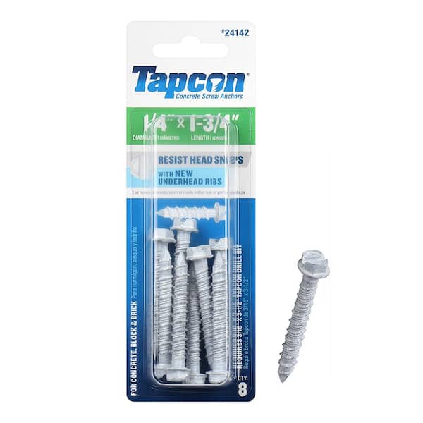 Tapcon 1/4 in. x 1-3/4 in. White Ultra-Shield Hex-Washer-Head Concrete Anchors (8-Pack)