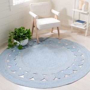 Cape Cod Blue 4 ft. x 4 ft. Border Circle Solid Color Round Area Rug