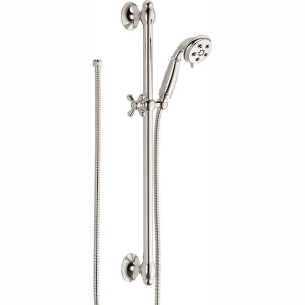 Delta 3-Spray Patterns 1.75 GPM 3.34 in. Wall Mount Handheld Shower Head with Slide Bar and H2Okinetic in Polished Nickel