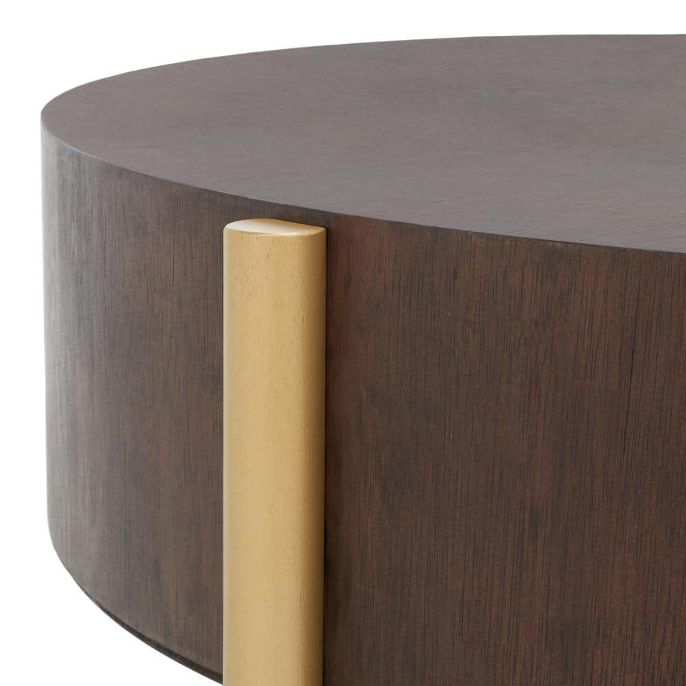 Diangela Round Dark Oak and Gold Coffee Table with Veneer Top
