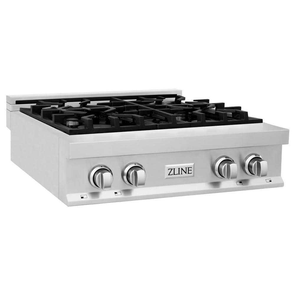 ZLINE Kitchen and Bath 30 in. 4 Burner Front Control Gas Cooktop in Stainless Steel, Silver