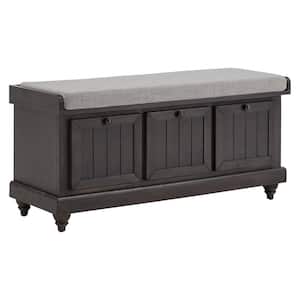 Black Storage Bench With Linen Seat Cushion 44.01 in. W x 15.94 in. D x 20.47 in. H