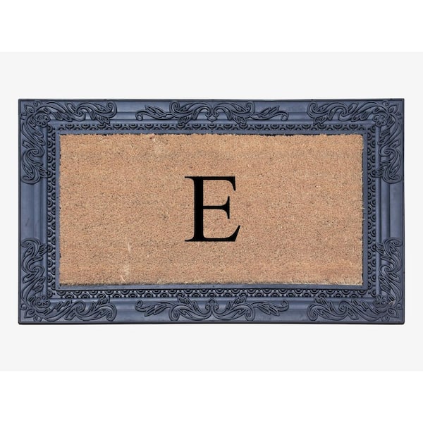 A1 Home Collections A1HC Sketch Border Black/Beige 24 in. x 36 in. Rubber and Coir Heavy Duty Easy to Clean Monogrammed E Door Mat