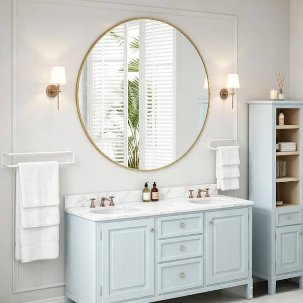 42 in. W x 42 in. H Large Round Metal Framed Wall Bathroom Vanity