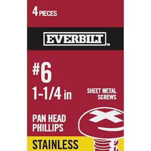 #6 x 1-1/4 in. Stainless Steel Phillips Pan Head Sheet Metal Screw (4-Pack)
