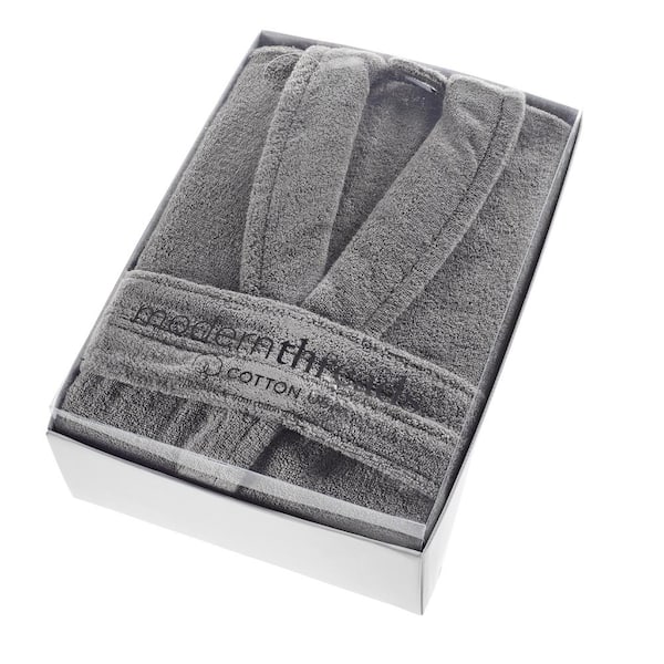 MODERN THREADS 100 % USA Cotton Classic Bathrobe with Shawl Collar Stone Small/Medium