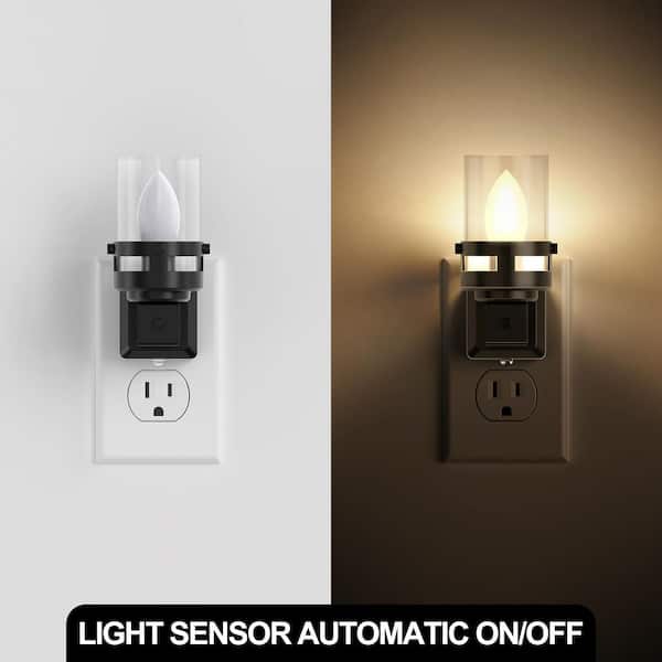 Candle Night Light Plug 2-Pack with Dusk to Dawn Sensor, 3000K Warm White LED for Kids, Hallway, Bedroom