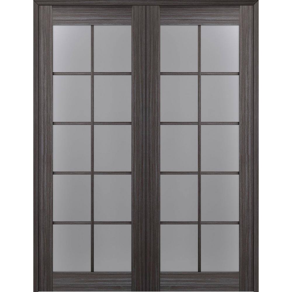 Gray Oak 48" x 84" Frosted Glass Wood Composite Prehung French Door