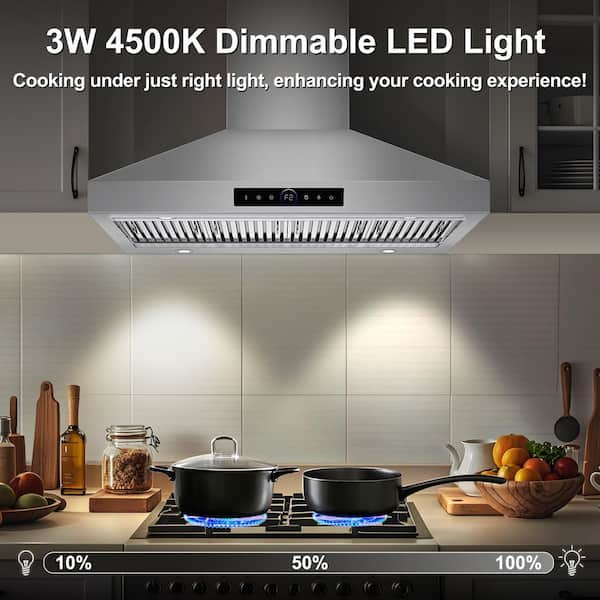 Commercial Stainless Steel 48 in.1500 CFM Ducted Wall Mount Range Hood with 4-Speed Gesture Sensing, 2-LED Lights