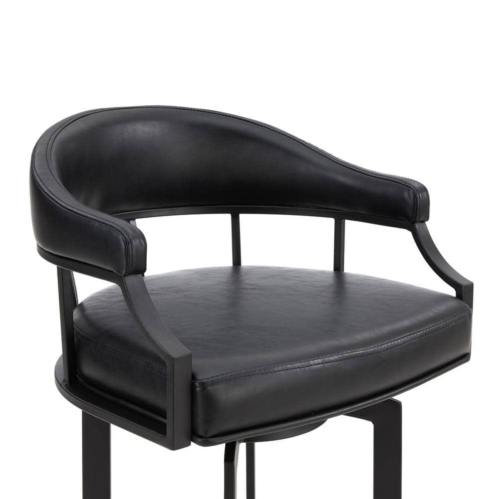 Black Faux Leather Swivel Bar Stool with Metal Frame