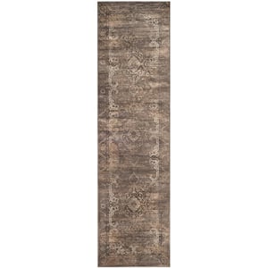 Vintage Soft Anthracite 2 ft. x 8 ft. Border Distressed Floral Runner Rug