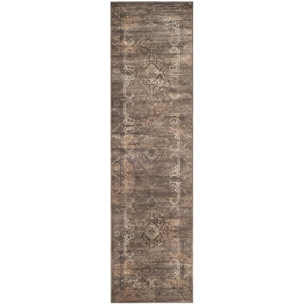 SAFAVIEH Vintage Soft Anthracite 2 ft. x 8 ft. Border Distressed Floral Runner Rug