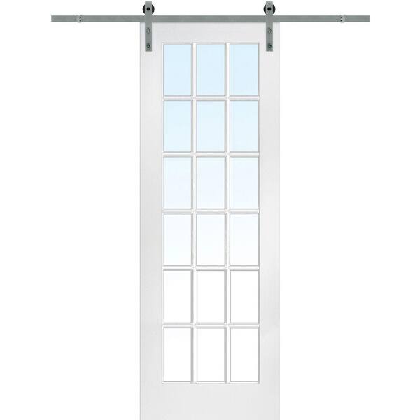 MMI Door 36 in. x 96 in. Primed 18-Lite Door with Barn Door Hardware Kit