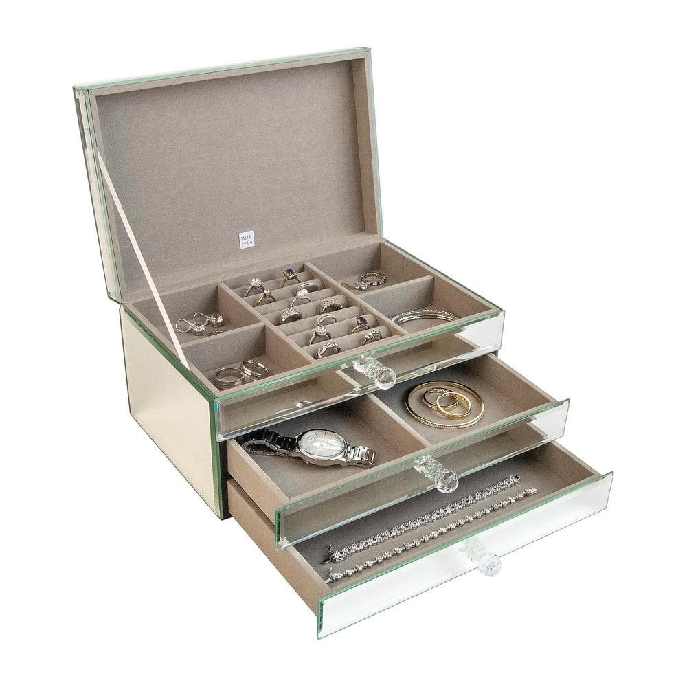 Maxine Mirrored Glass Jewelry Organizer Box with Drawers