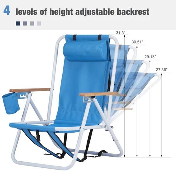Folding Padded Camping Chair 4 Positon Adjustable Recliner With High Back Support Portable For Adults 300lbs Weight Capacity Blue Pase4563
