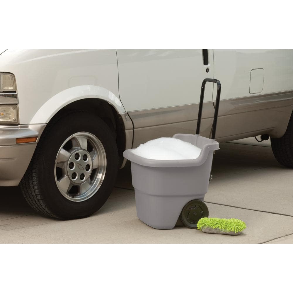 Gray Plastic Garden Cart with Metal Handle and Flat-Free Tires